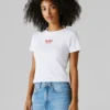 T-shirt a costine con logo ricamato T-shirt a costine con logo ricamato