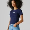 T-shirt a costine con logo ricamato T-shirt a costine con logo ricamato