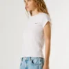 T-shirt a costine con logo ricamato