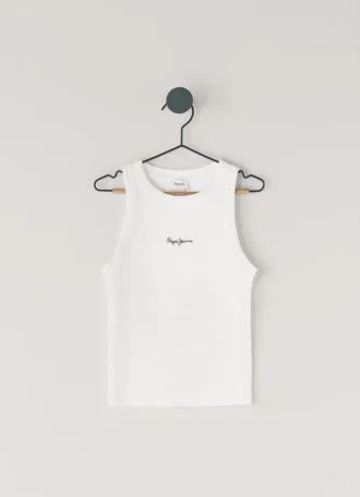T-shirt a costine con stampa del logo
