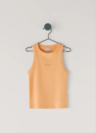 T-shirt a costine con stampa del logo