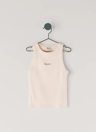 T-shirt a costine con stampa del logo