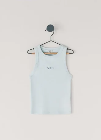 T-shirt a costine con stampa del logo
