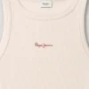 T-shirt a costine con stampa del logo T-shirt a costine con stampa del logo