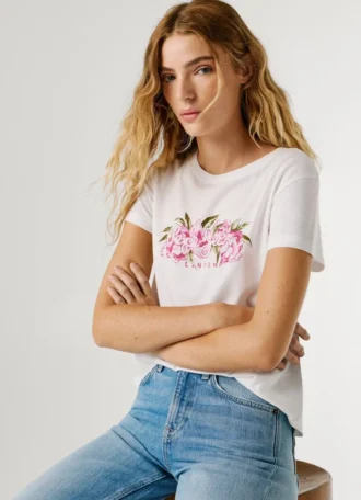 T-shirt con logo floreale stampato