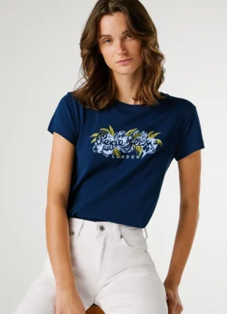T-shirt con logo floreale stampato