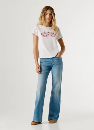 T-shirt con logo floreale stampato