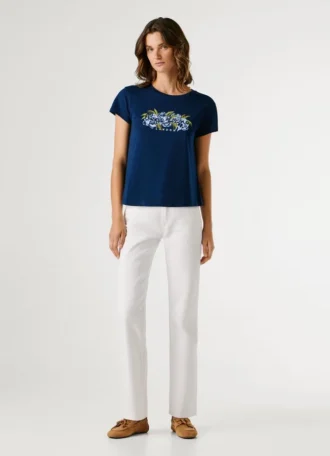 T-shirt con logo floreale stampato