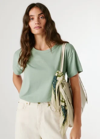 T-shirt con logo in strass