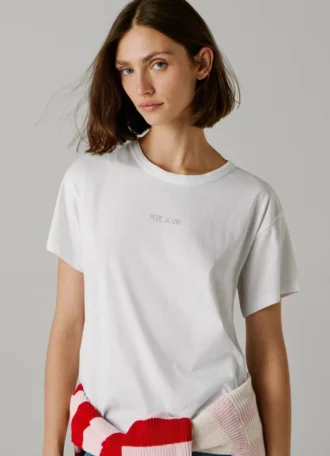 T-shirt con logo in strass