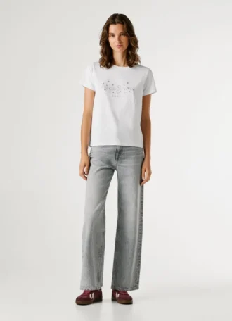 T-shirt con logo in strass