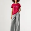 T-shirt con logo in strass