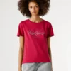 T-shirt con logo in strass