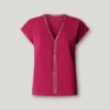 T-shirt con scollo a V e dettagli traforati