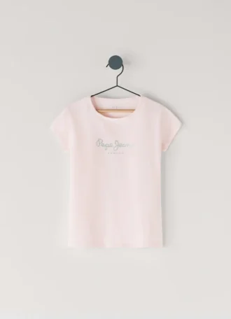 T-shirt slim fit con logo glitterato