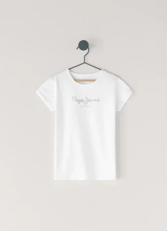 T-shirt slim fit con logo glitterato
