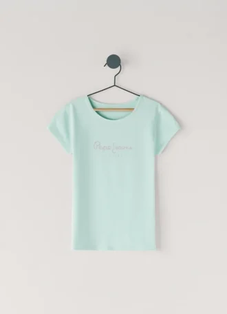 T-shirt slim fit con logo glitterato
