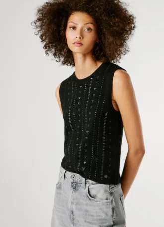 Top in maglia con paillettes