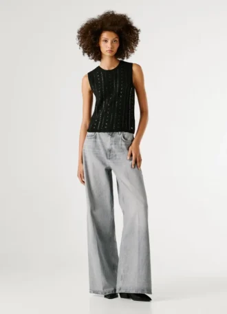 Top in maglia con paillettes